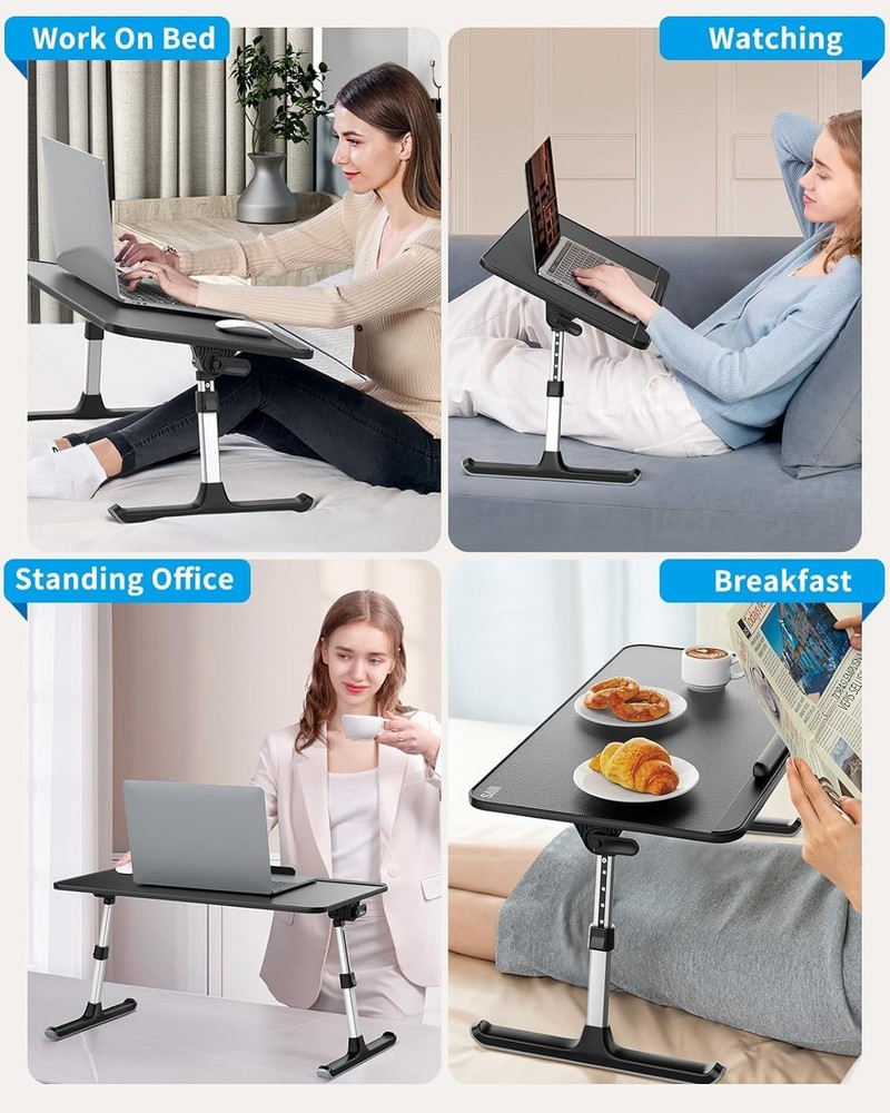 Adjustable Leather Laptop Bed Tray Table - Black