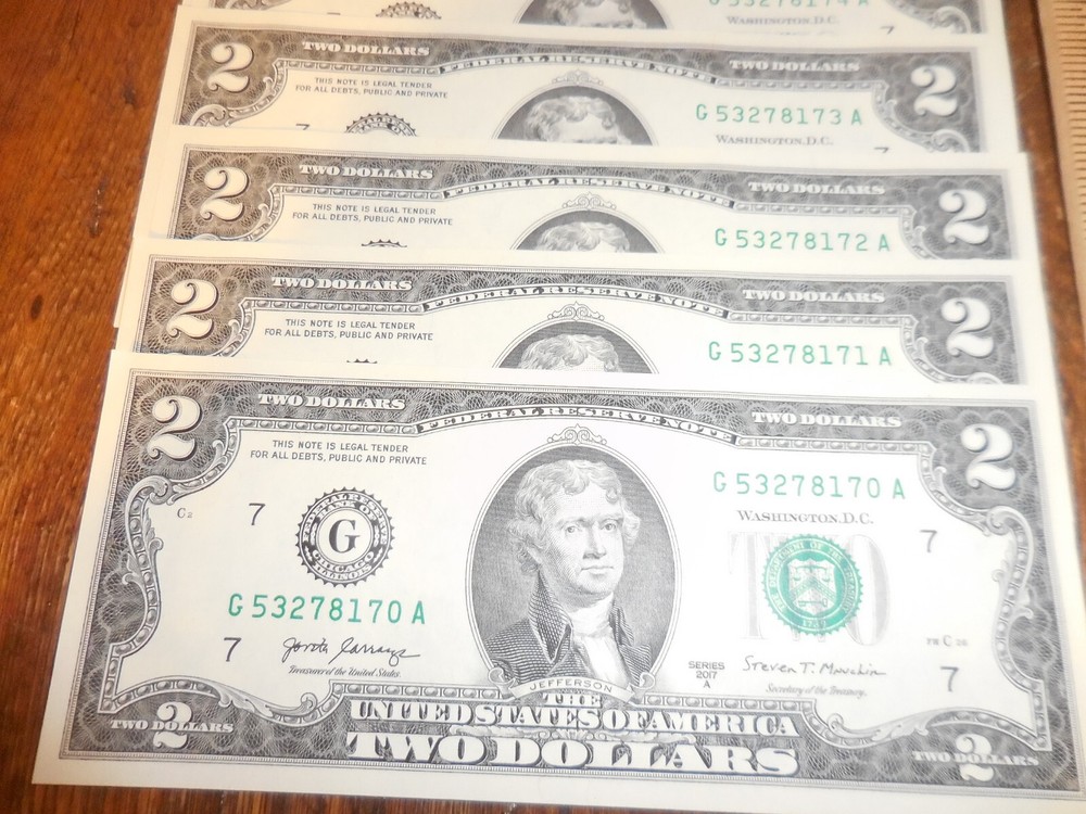10 Consecutive U.S. $2 DOLLAR BILLS Uncirculated 2017A~G53278170-79A