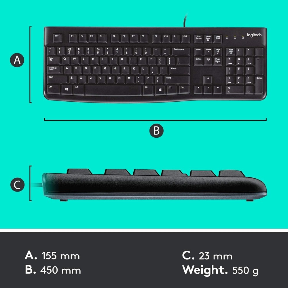 Logitech MK120 Wired USB Keyboard and Mouse, Black. open box