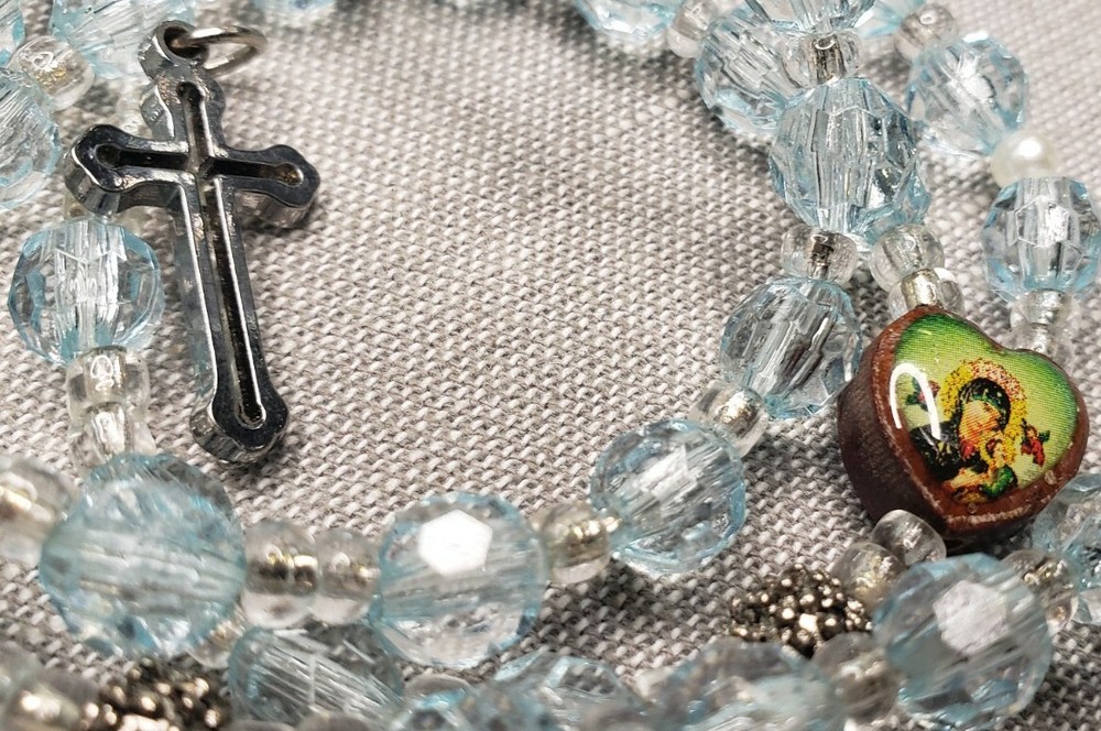 Vintage Rosary light blue beads G40