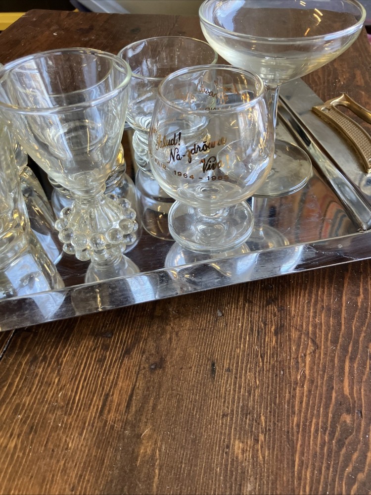 Bartender Cocktail Glasses Set With Tray Mixed Bar Glasses