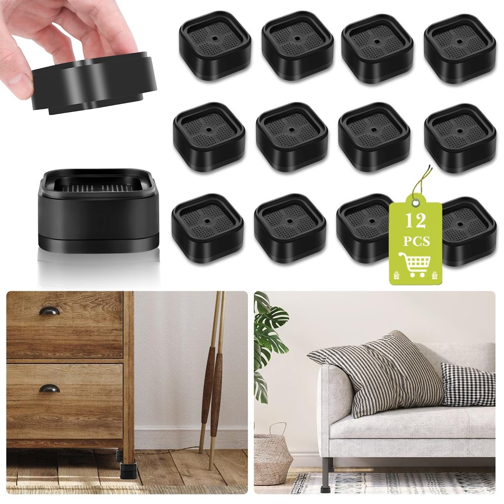 12-Pack Black 1 2 3 Inch Adjustable Square Stackable Bed Furniture Risers