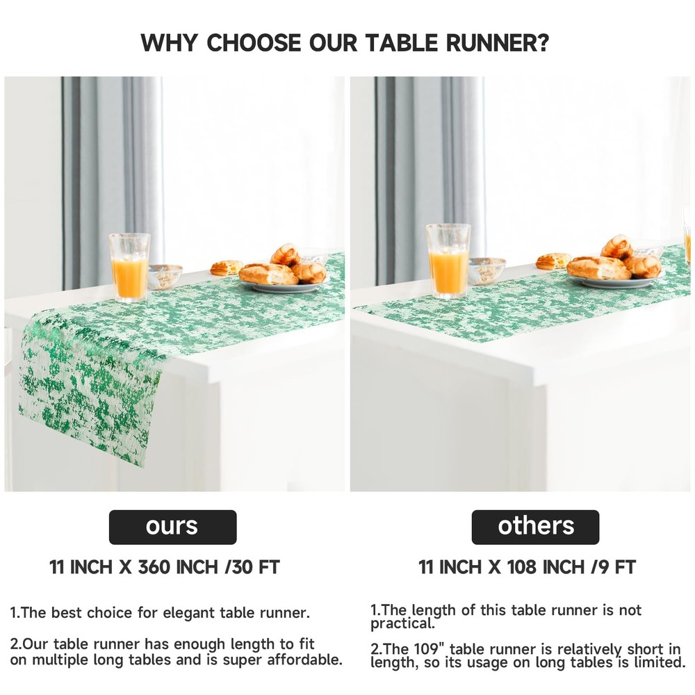 Green Extra Long Table Runner 11x360 Inch Sequin Glitter Metallic Mesh Roll