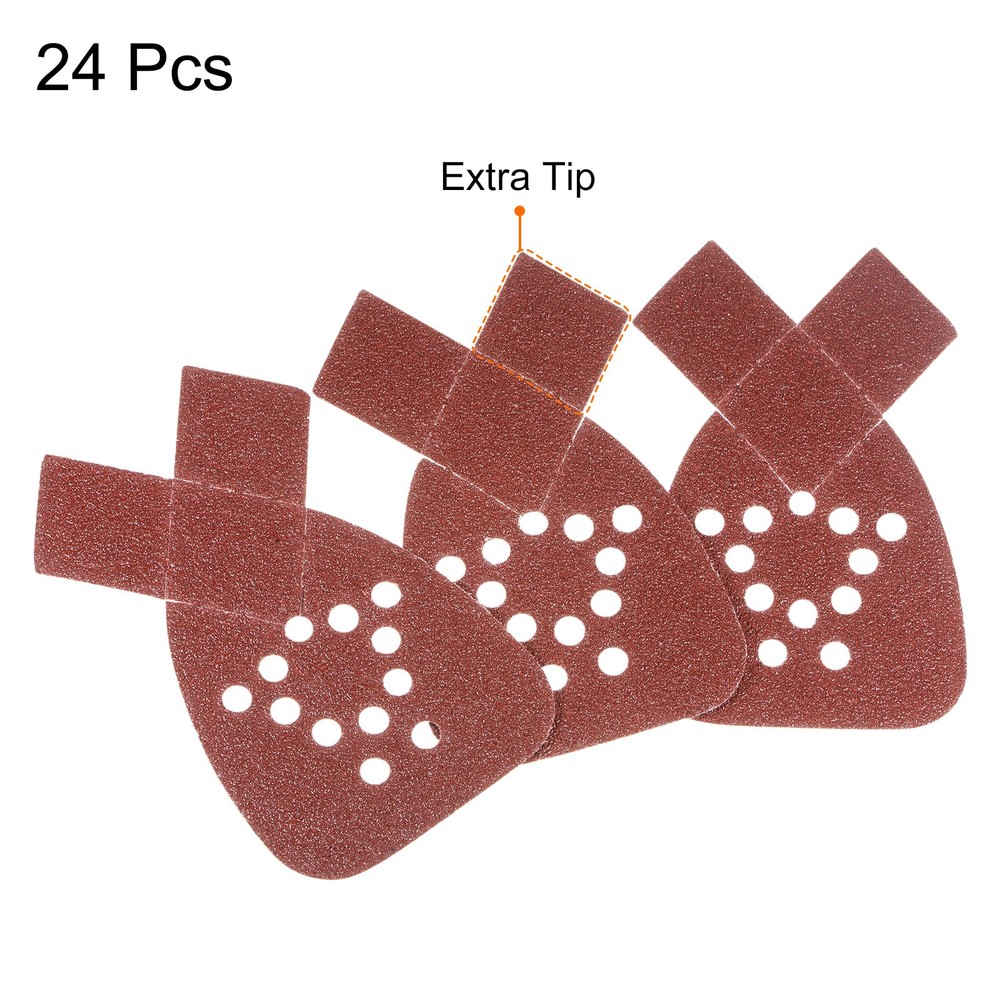 24pcs 40 Grit 12 Hole Hook Loop Sandpaper Triangular Sanding Pad with Extra Tip