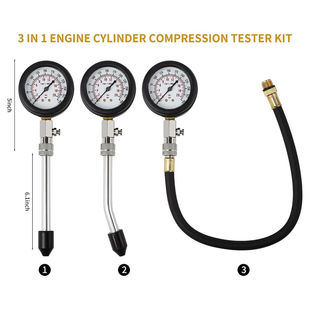 Compression Tester Kit - Professional Tool for Gasoline Engine Cylinder Pressure