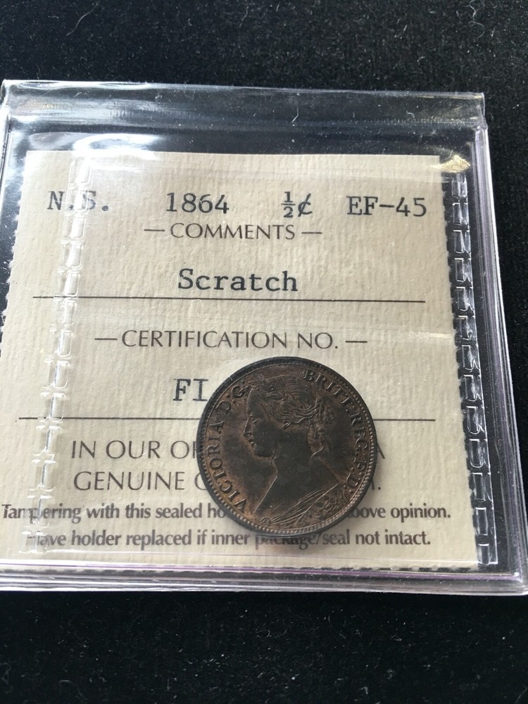 1864  Nova Scotia  ¢1/2  ICCS Graded**EF-45**Scratch