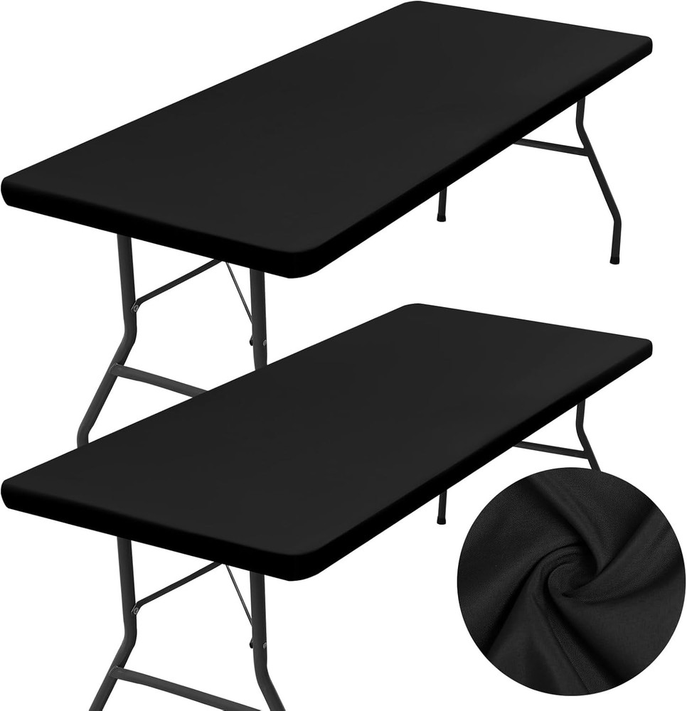 homing 2 Pack Rectangle Table Cloth, Elastic 96" x 30" (Rectangular), Black