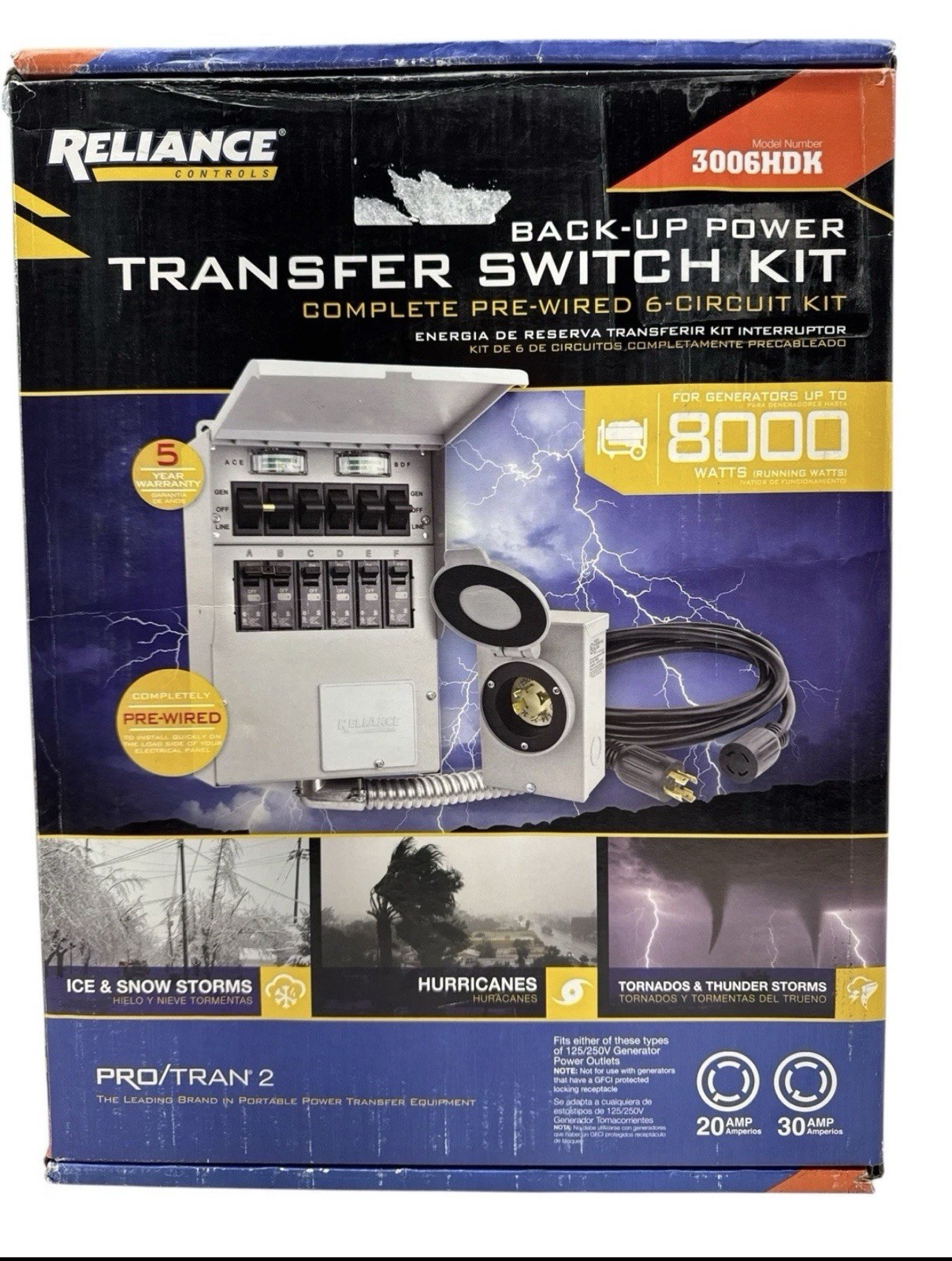 Reliance Controls 3006HDK Manual Transfer Switch Kit 30A 6-Circuit 8000 Watts