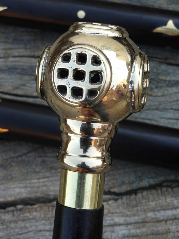 US Navy Diver's Walking Cane Solid Brass Diving Helmet Handle Walking Stick Gift