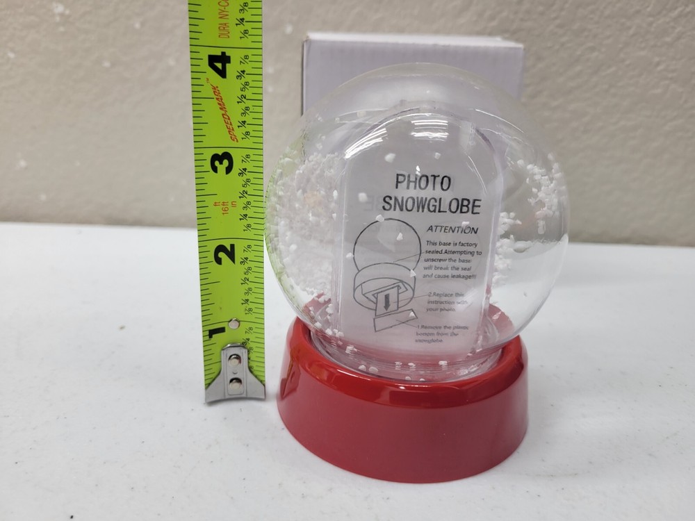 Mini Plastic Photo Snow Globe Red Base NEW