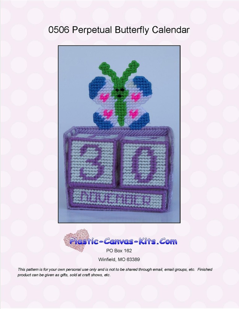 Perpetual Butterfly Calendar- Plastic Canvas Pattern or Kit