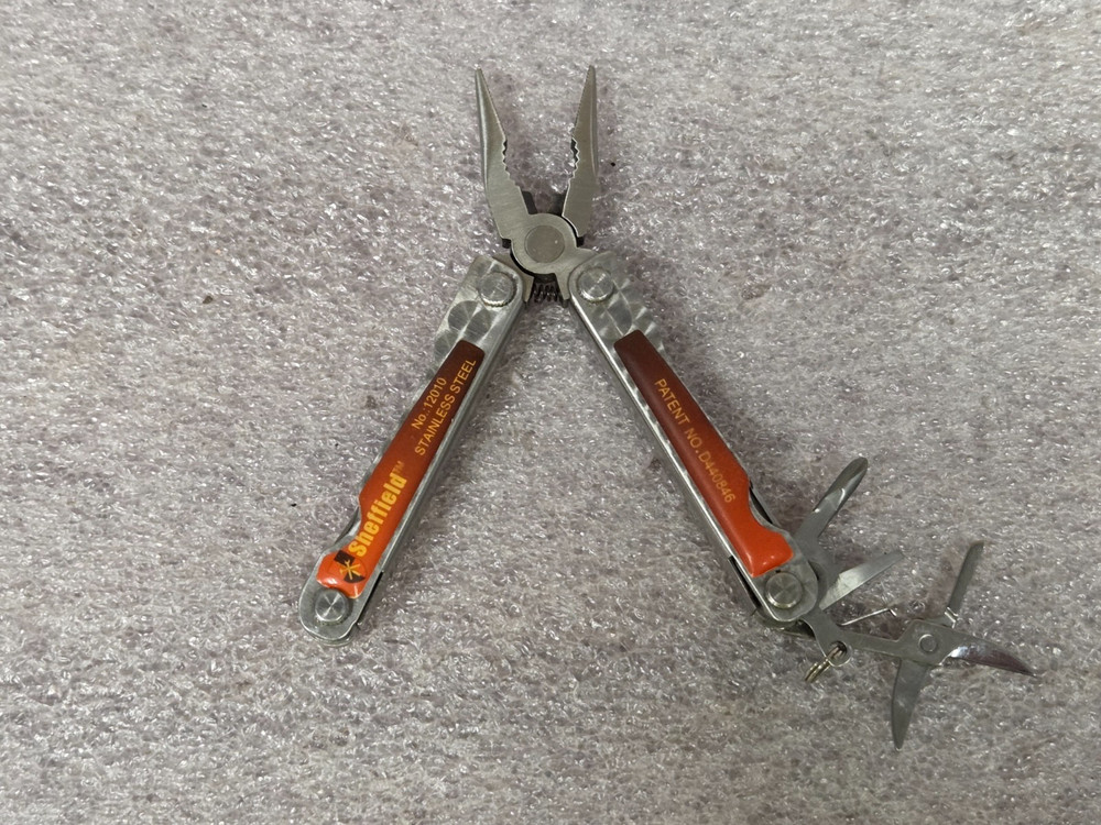 SHEFFIELD MULTI TOOL - PLIERS, SCREWDRIVER, SCISSORS, KNIFE & FILE - ORANGE