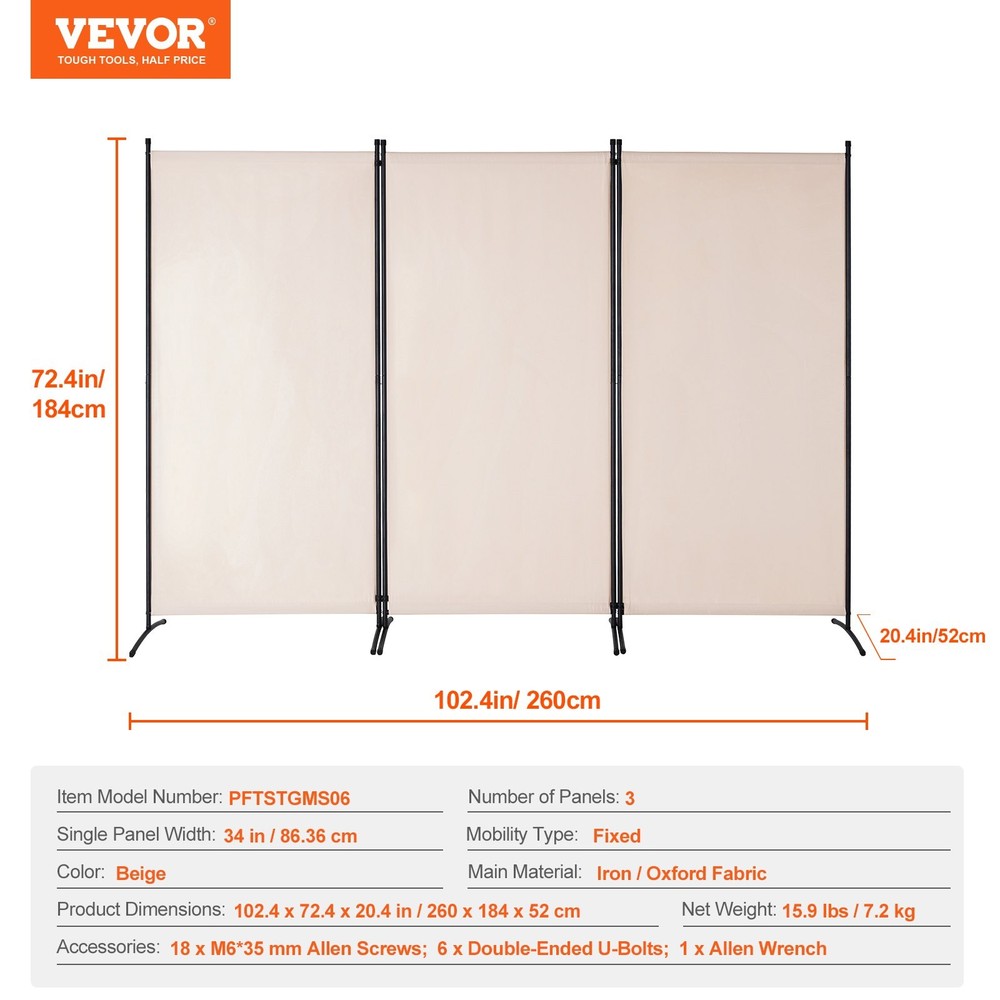 Room Divider, 3 Panel Room Divider, Folding Privacy Screen and Portable Partitio