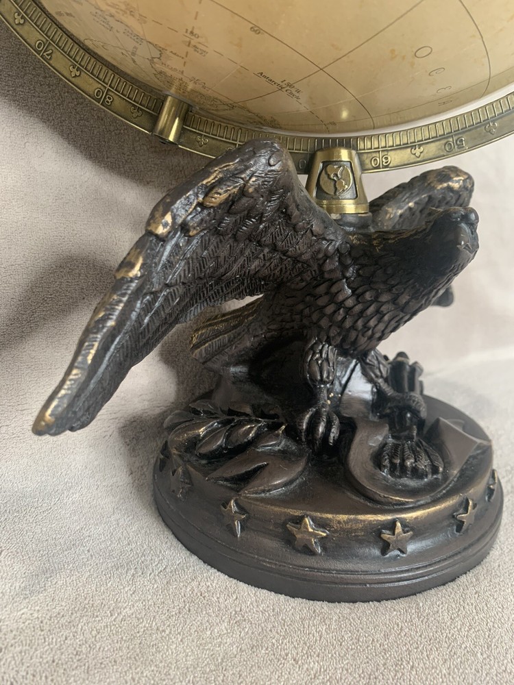 Replogle 12" Globe Eagle Tabletop Brass Tone Resin Eagle Base Globe Vintage