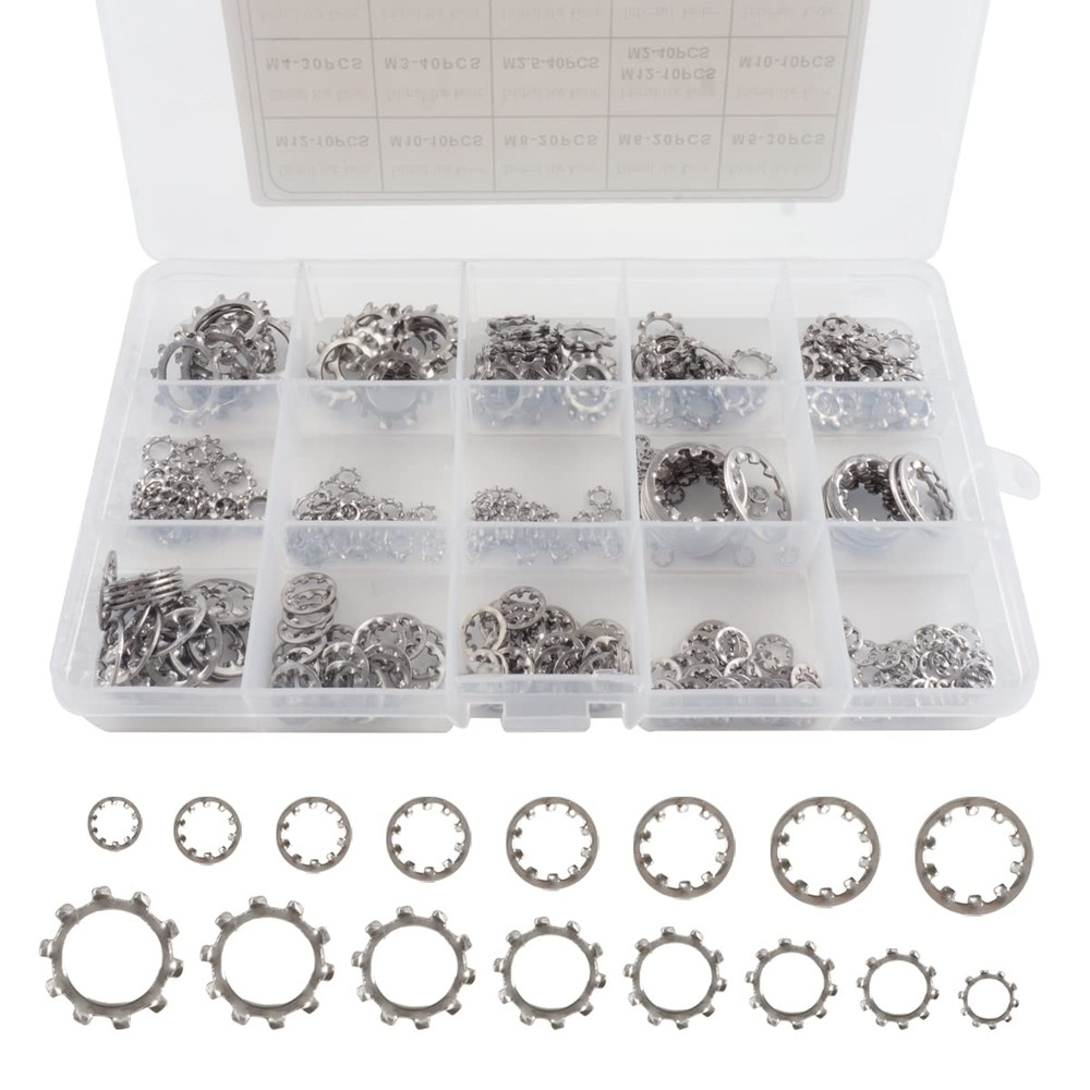 400 Pcs External Internal Tooth Star Lock Washers Assortment Kit, 304 Stainless