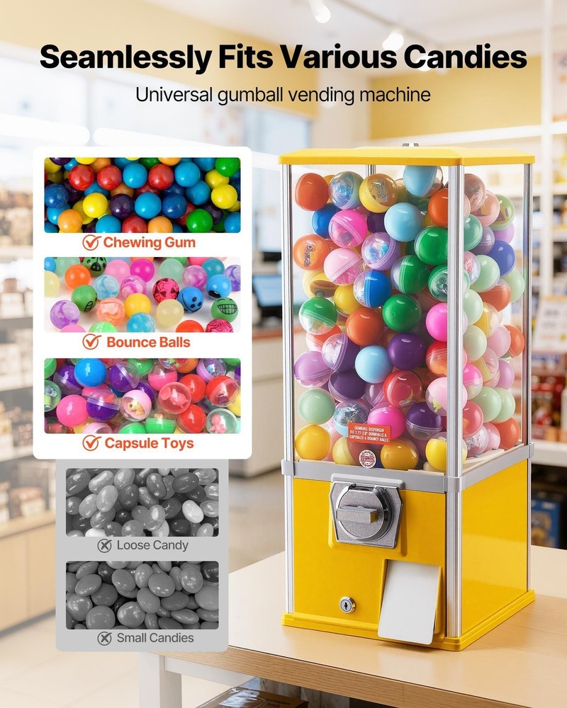 25in Candy Vending Machine: Clear PS Jar, Iron Top, Adjustable Feeder