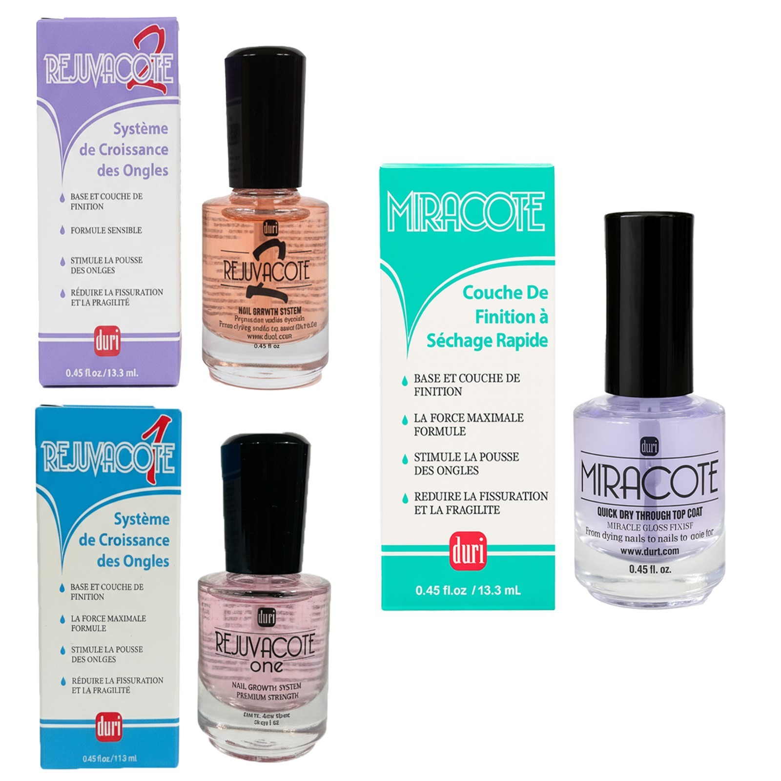 Duri REJUVACOTE 1/2 Nail Growth System + MIRACOTE Quick Dry Top Coat 0.45oz