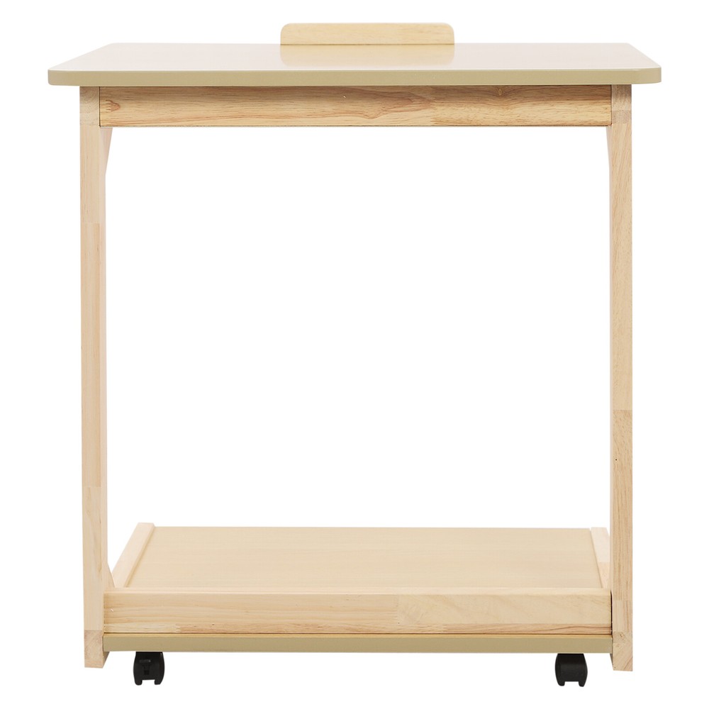 2 Tier C Shaped Table With 4 Wheels Couch Table End Table For Drink & Snack US