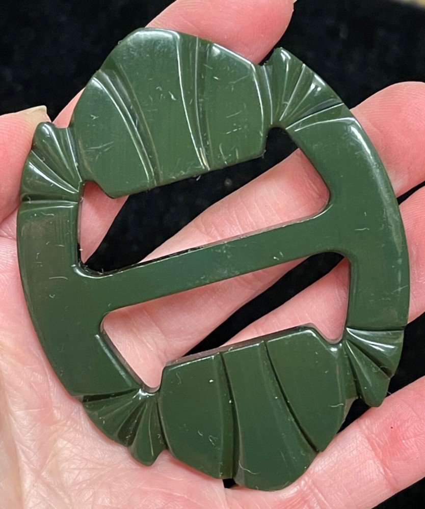 Vintage green Bakelite buckle accessory tested
