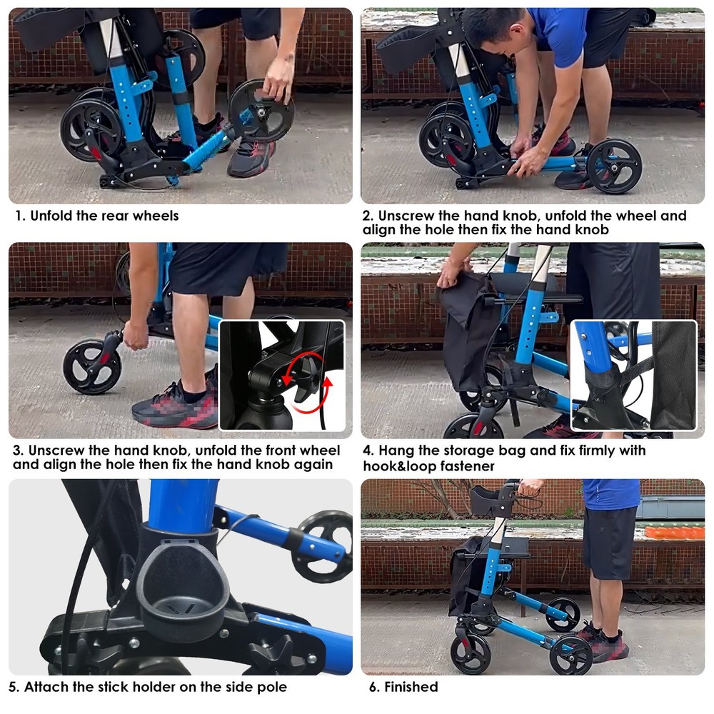 New Mobility Rollator Walker Foldable Aluminum Adjustable Rolling Wheels Walker