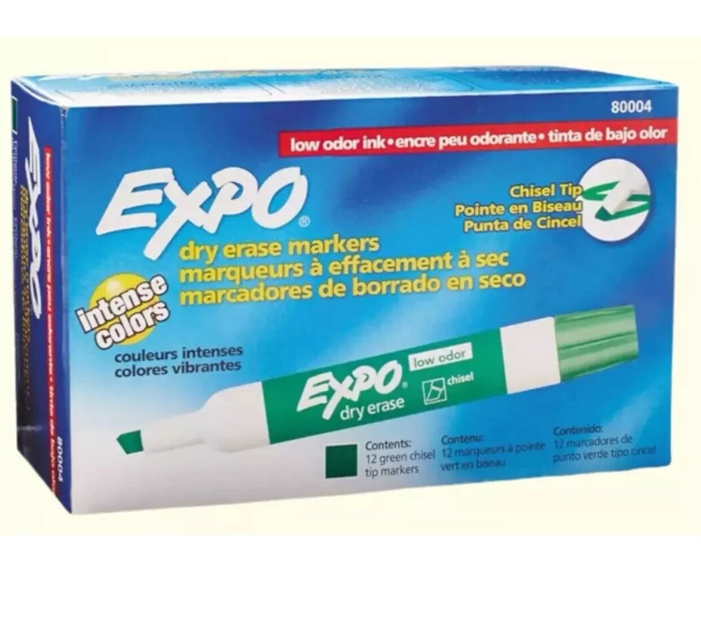 Expo Dry Erase Markers Low Odor Chisel Tip, Green, Chisel Tip, 12-Count