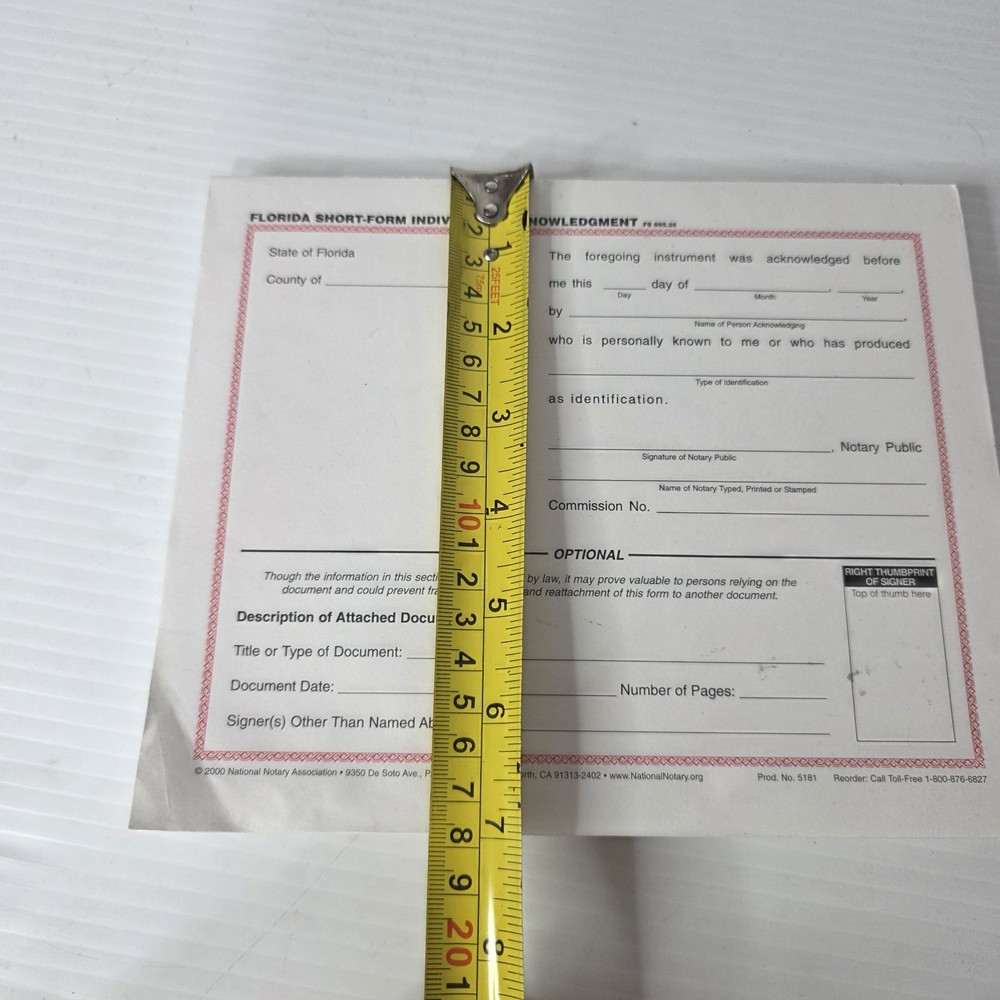 Florida Individual Acknowledgment About 100 Sheets Short Form Pad