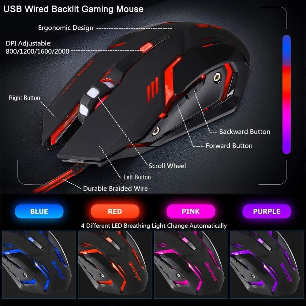 Ergonomic RGB Gaming Keyboard with Backlit Mouse Combo - Ideal for Laptops & PCs
