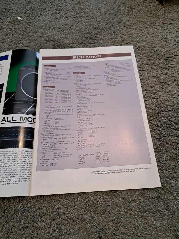Yaesu FT-980 Computer Aided HF Transceiver Sales Brochure