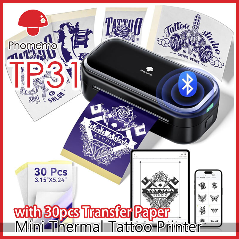 Phomemo 80mm Tattoo Stencil Printer Mini Tattoo machine w/ 30pcs Transfer Paper
