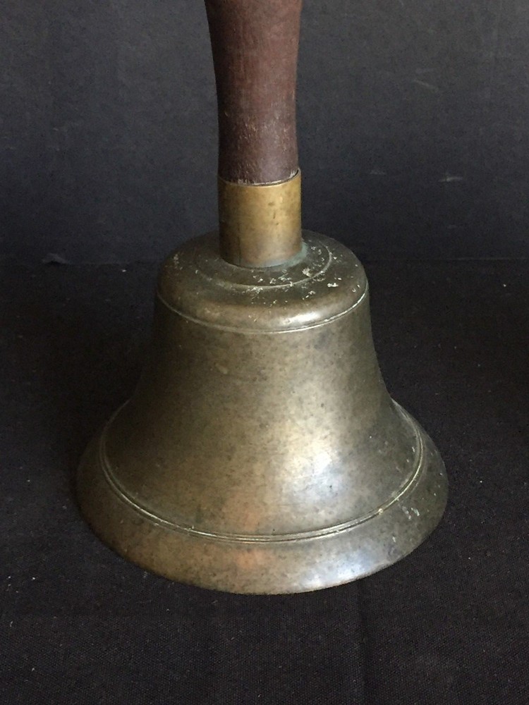 Antique Brass School Bell with Wooden Handle