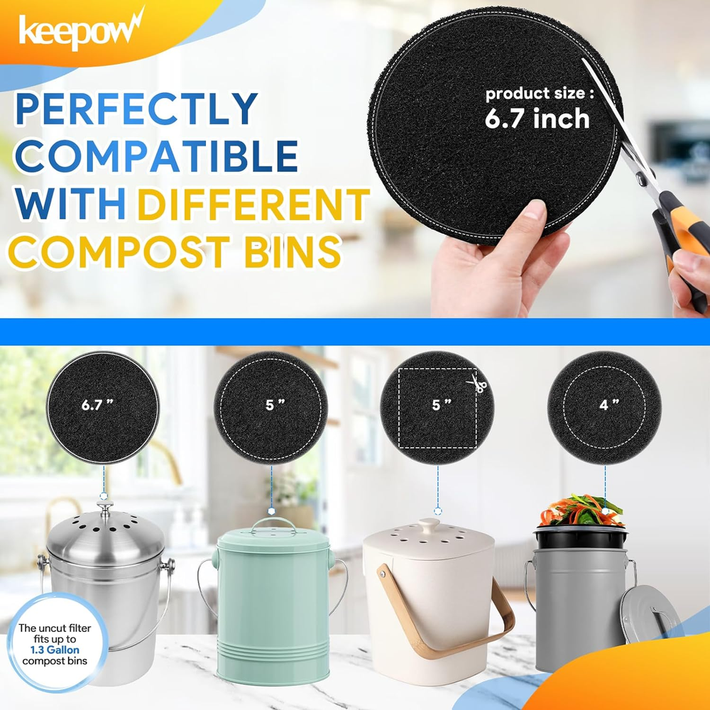 6.7 Inch Compost Bin Filter Replacement for Kitchen Compost Bin Countertop, 10-P