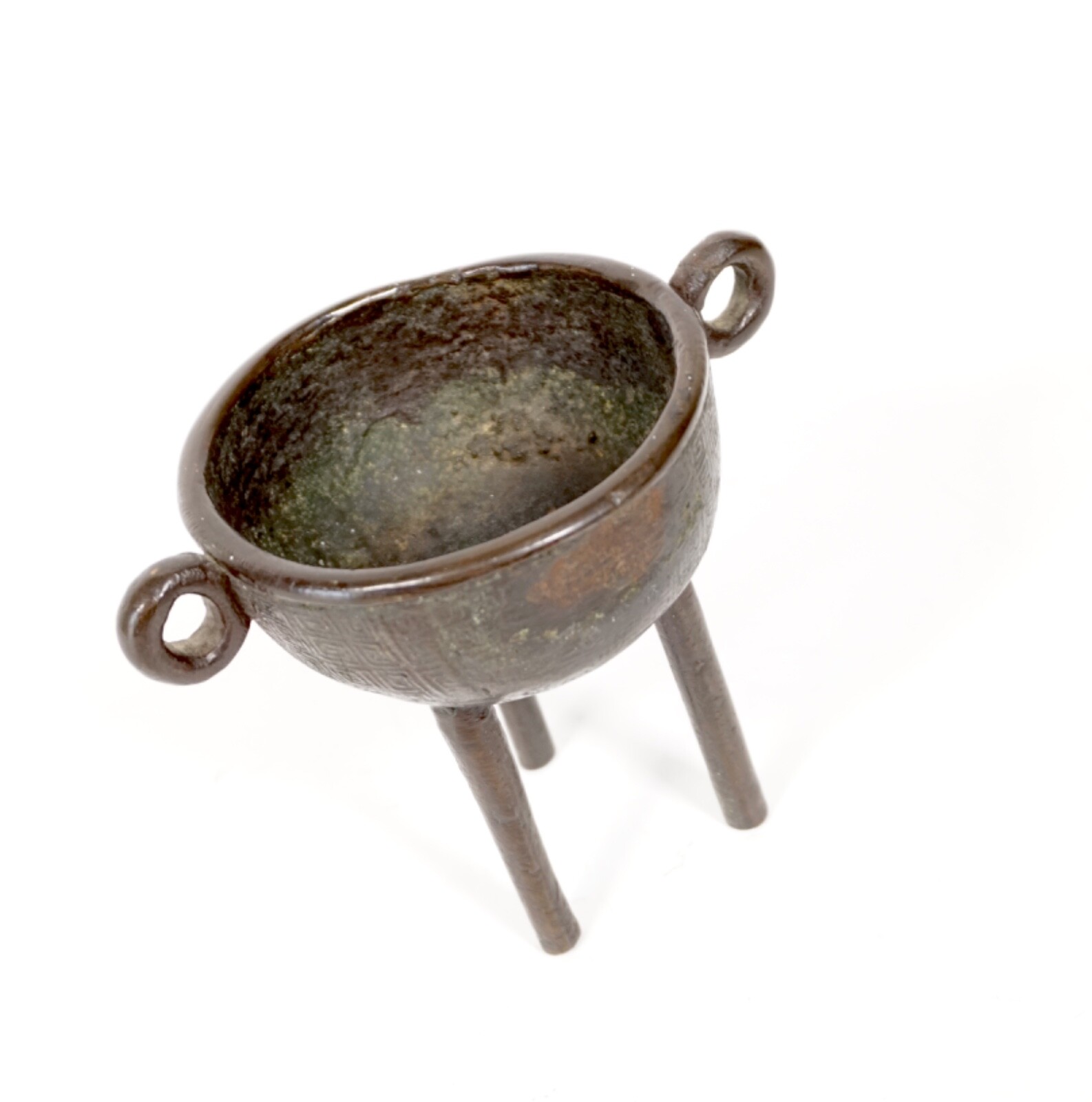 Antique Ming Dinasty DING Bronze Censer - tripod incense burner with loop handle