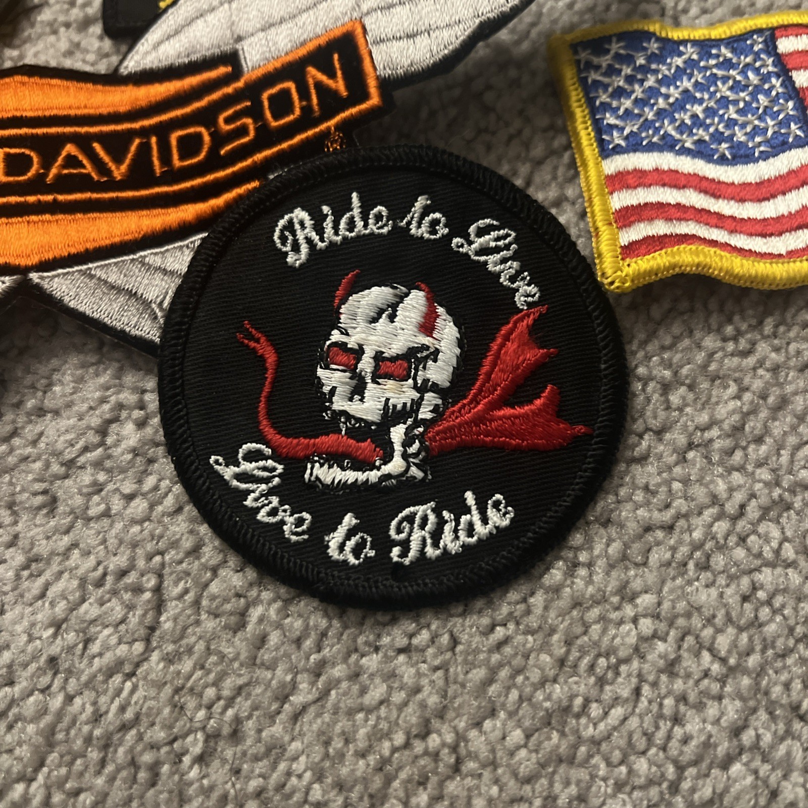 Vintage Lot Of 9 Motorcycle Patches Harley Davidson, Ride to Live, Guns N Roses