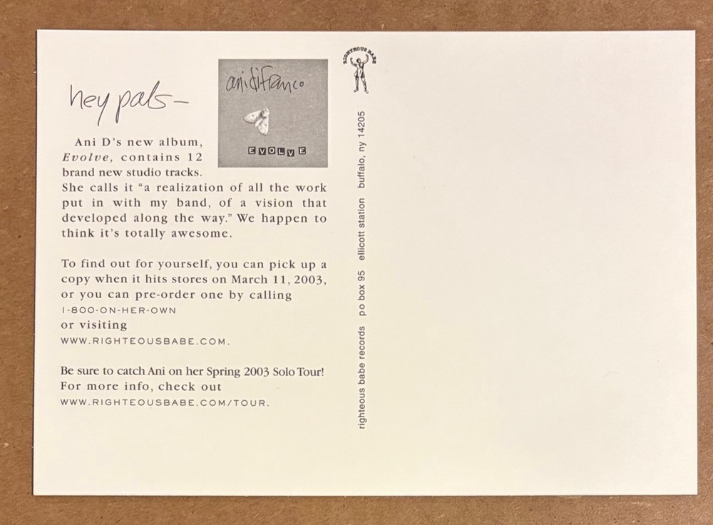 Ani DiFranco - Evolve RARE promo postcard '03