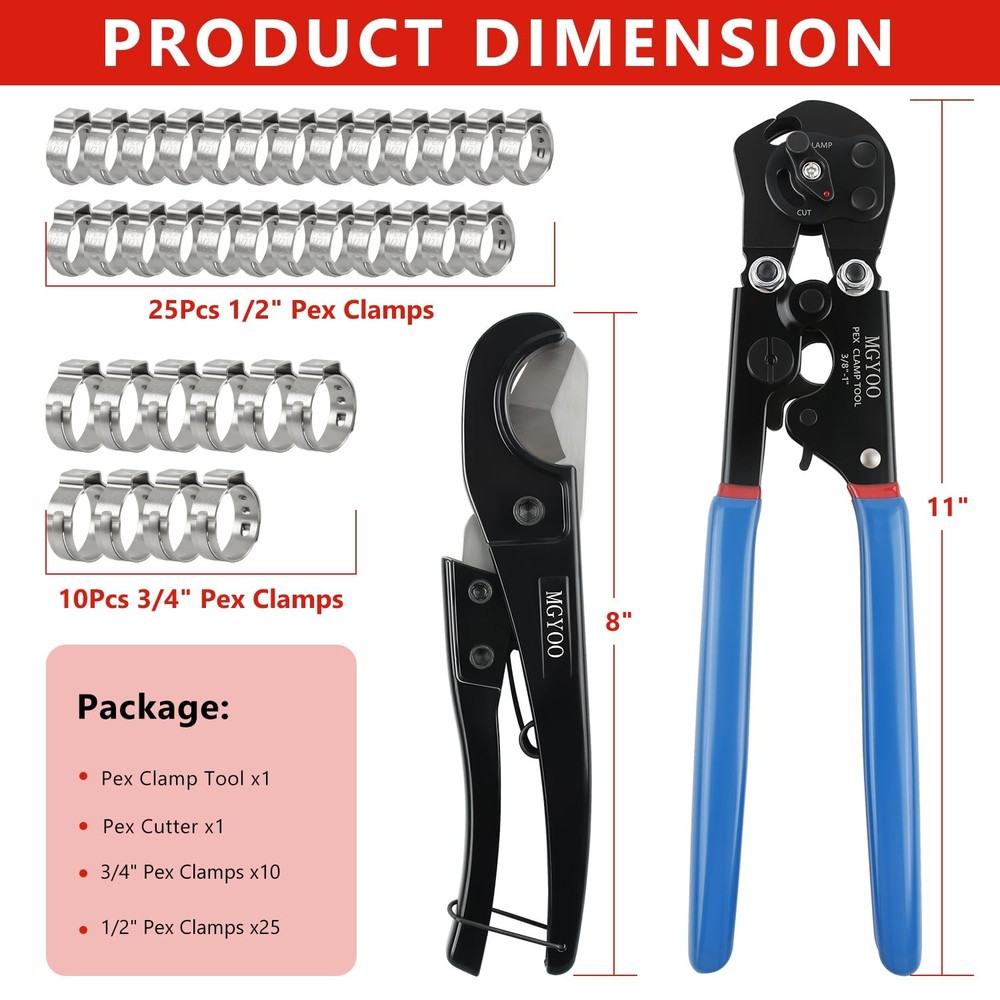 MGYOO Pex Crimping Tool Kit Cinch and Remove Dual-Function Crimp Black