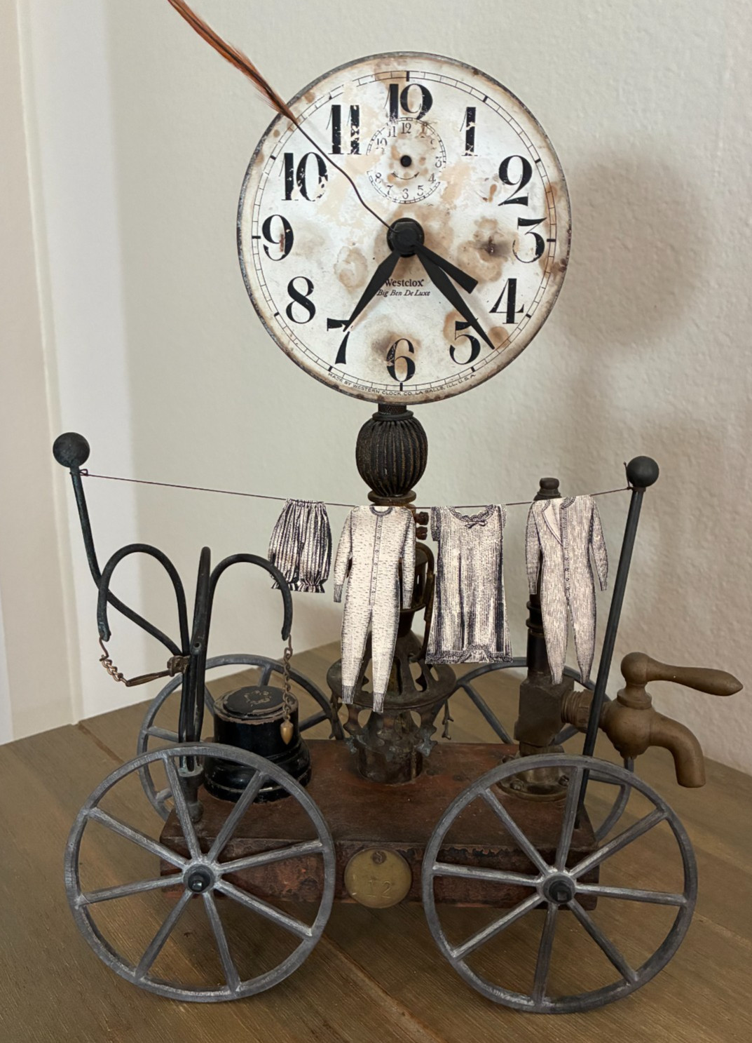 Roger Wood Clockwerks Artisan Steampunk Numbered Laundry Clothesline Theme Clock