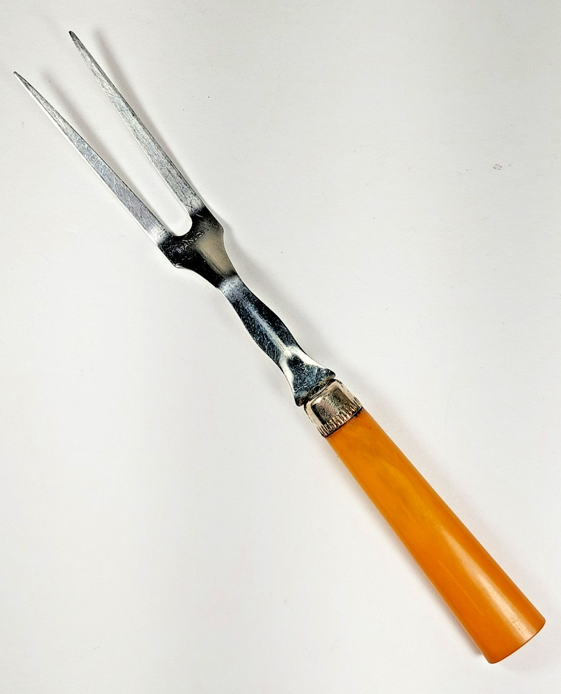 Bakelite Meat Fork /Serving Fork Vintage Butterscotch Handle 9.75 in