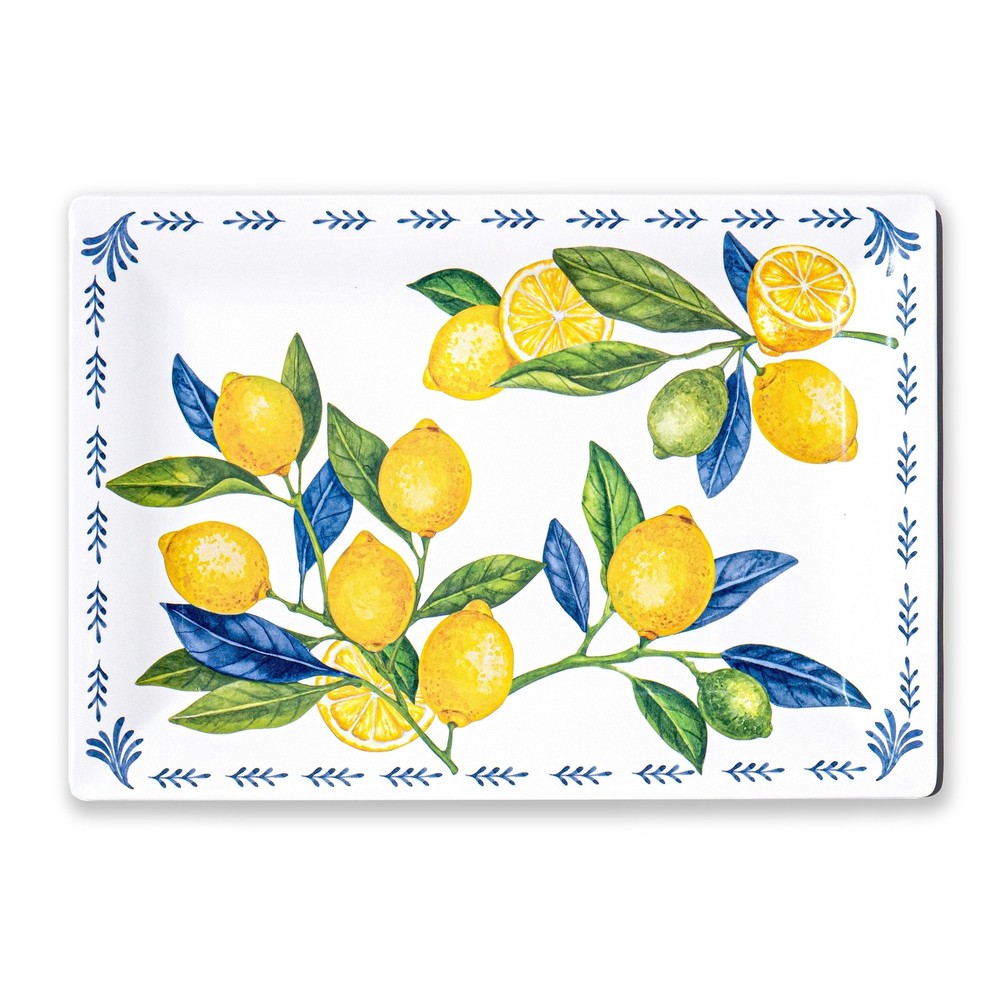 Abode Homewares Lemon Orchard Melamine Rectangular Serving Tray - Yellow - 20" x