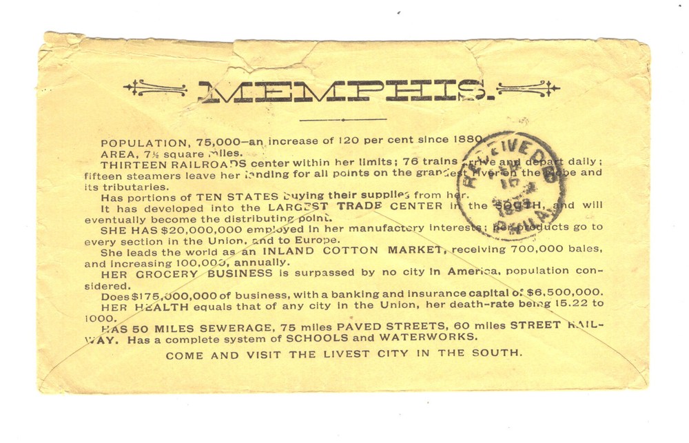 US nice ad cover Memphis 1888