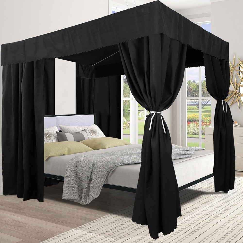 Black Canopy Bed Curtains - 4 Corner Post Bed Curtains Canopy Queen Bed Canopy C