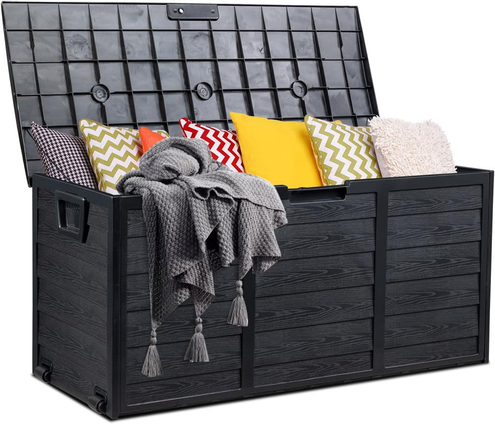 75 Gallon Deck Storage Box, Durable Storage Container Bin Store Patio Cushions,