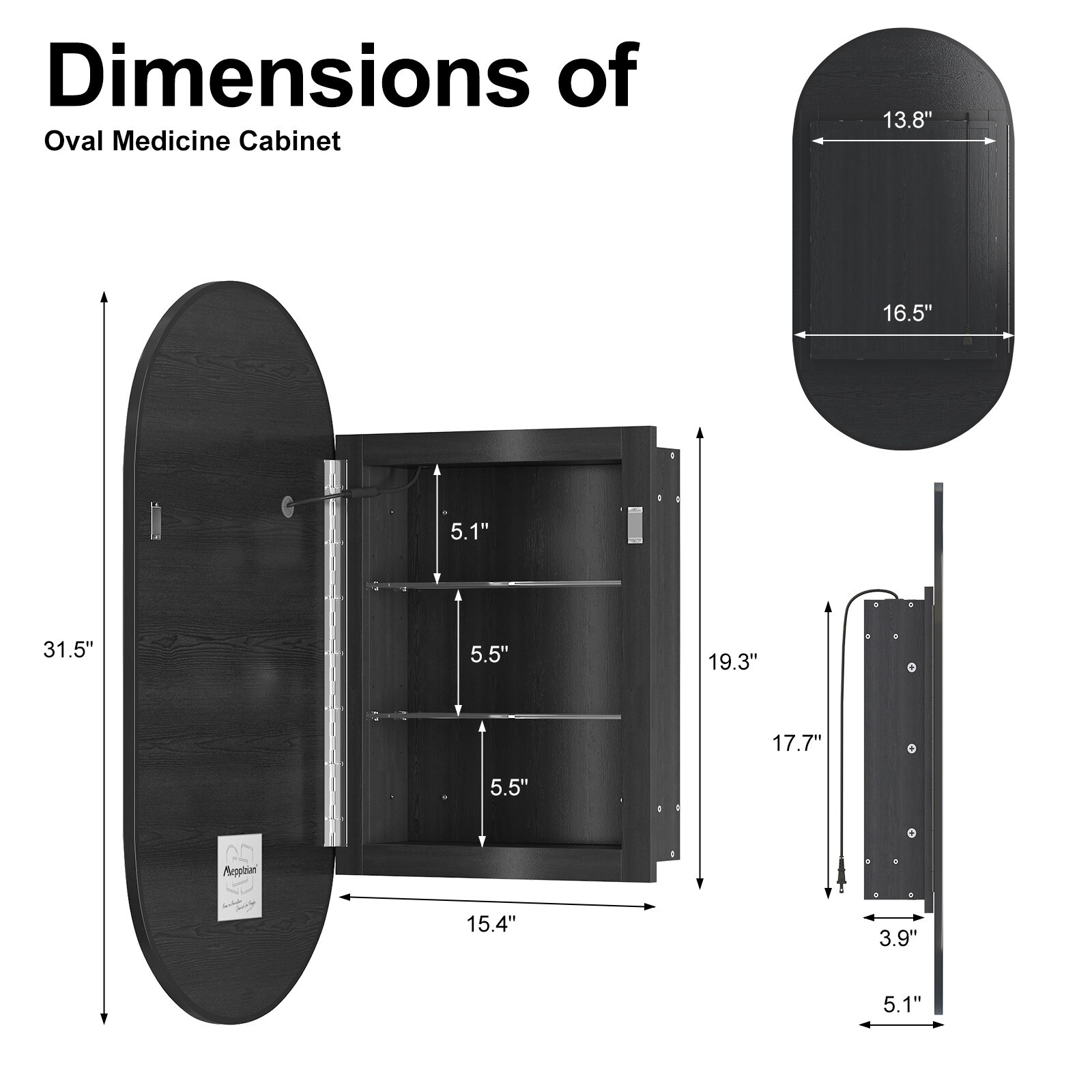 Oval Medicine Cabinet with Lights Bathroom Medicine Cabinet with Mirror 3 Light
