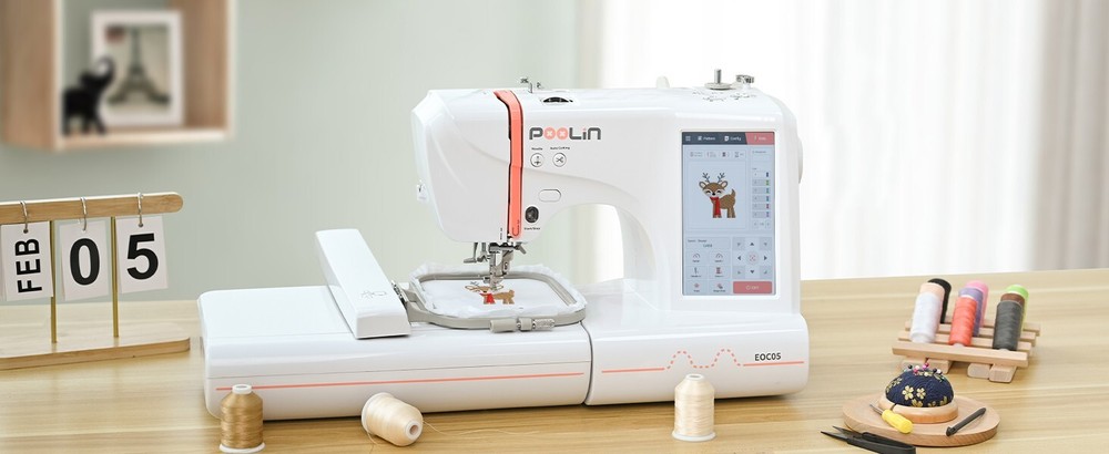 Poolin EOC05 4 x 9.2" Computerized Embroidery Machine 7'' Large LCD Touch Screen