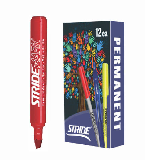 Stride StrideMark Tank Permanent Marker, Broad Chisel Tip, Red, 12/Pack