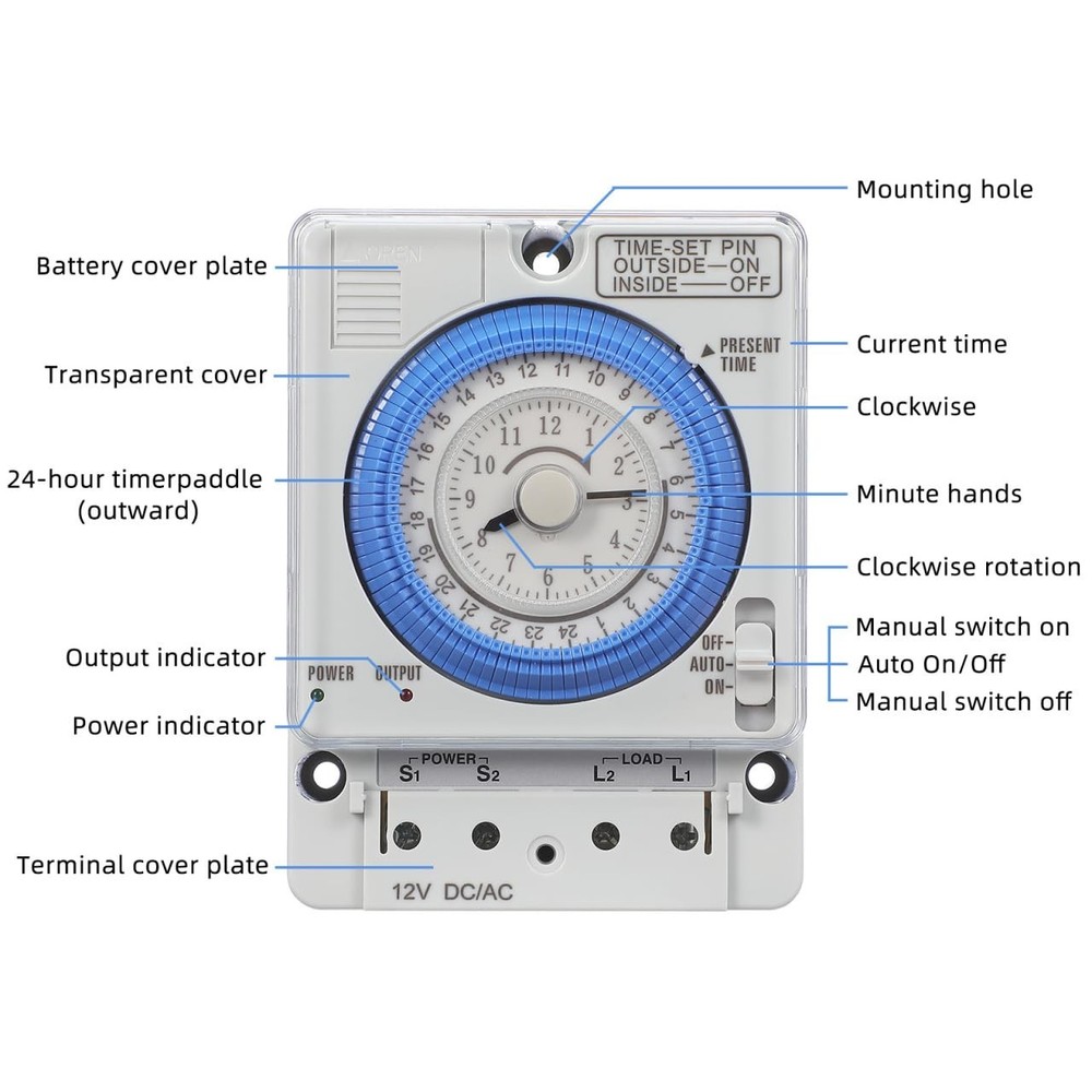 Precise Mechanical Timer, Adjustable Mechanical Time Control Switch, 12V AC/D...