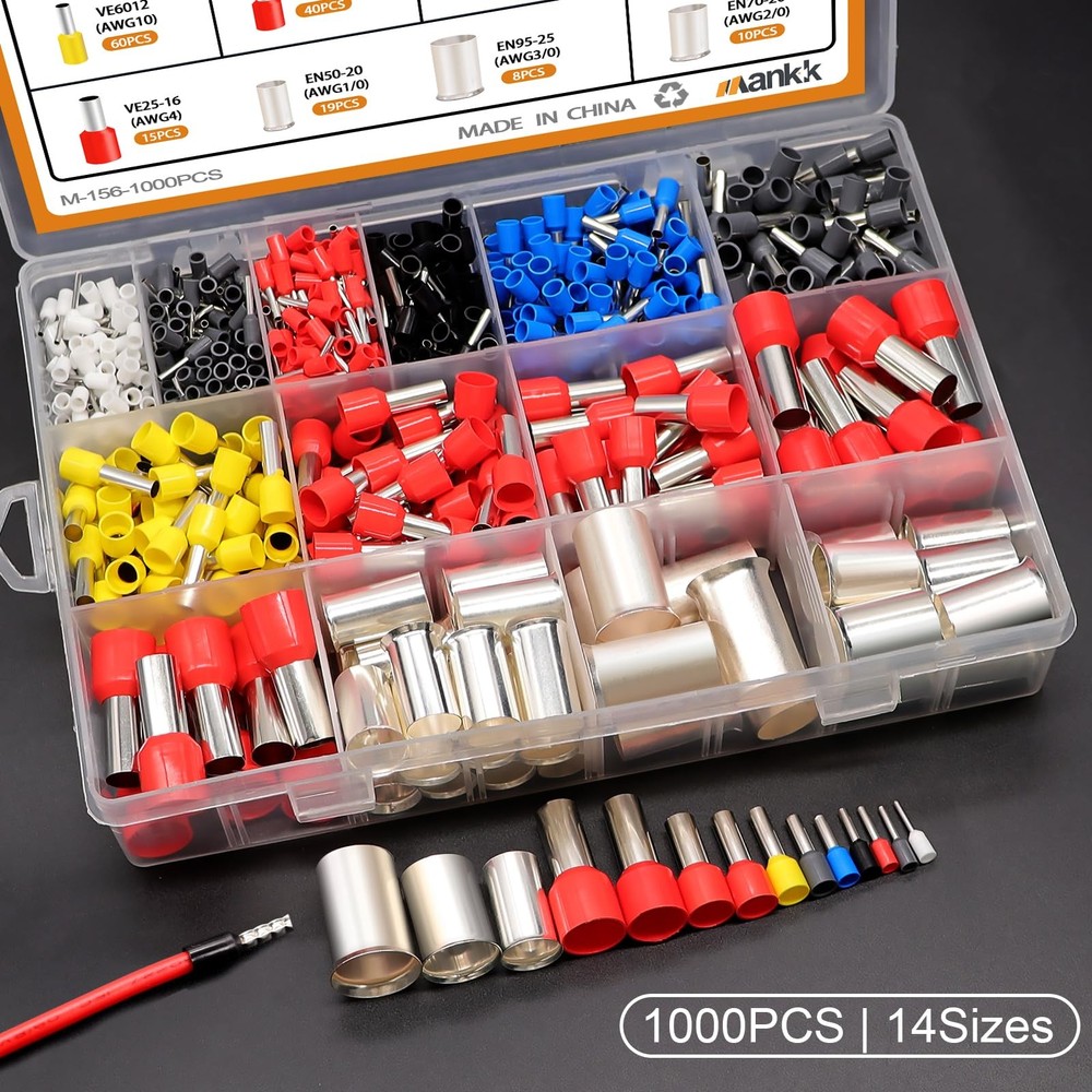 1000PCS Wire Ferrules Terminals Kits Silver Plated Copper Ferrules Wire Ends ...