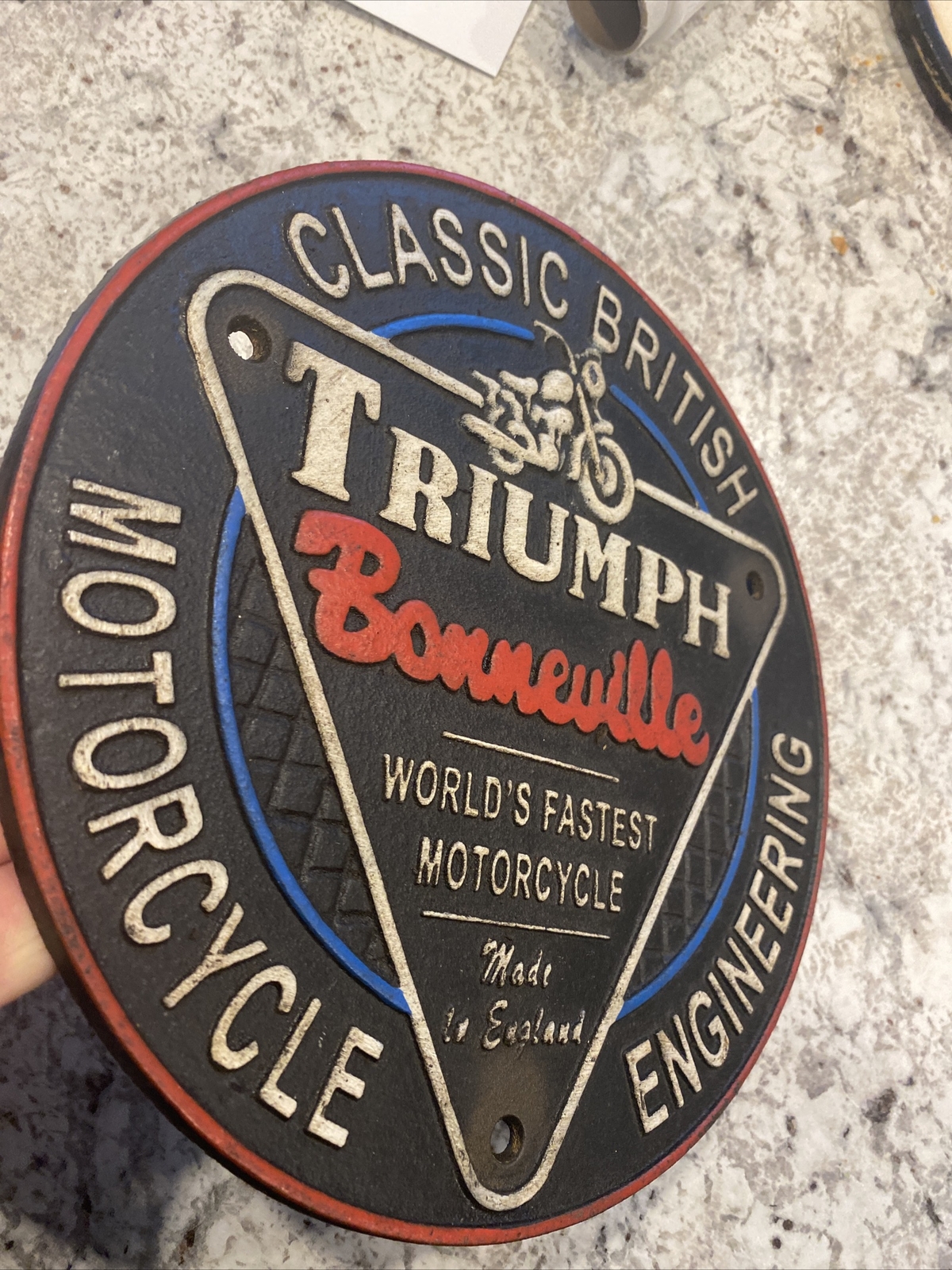 Triumph Bonneville Motorcycle Sign Cast Iron Plaque Fatboy Rider UK Home Decor