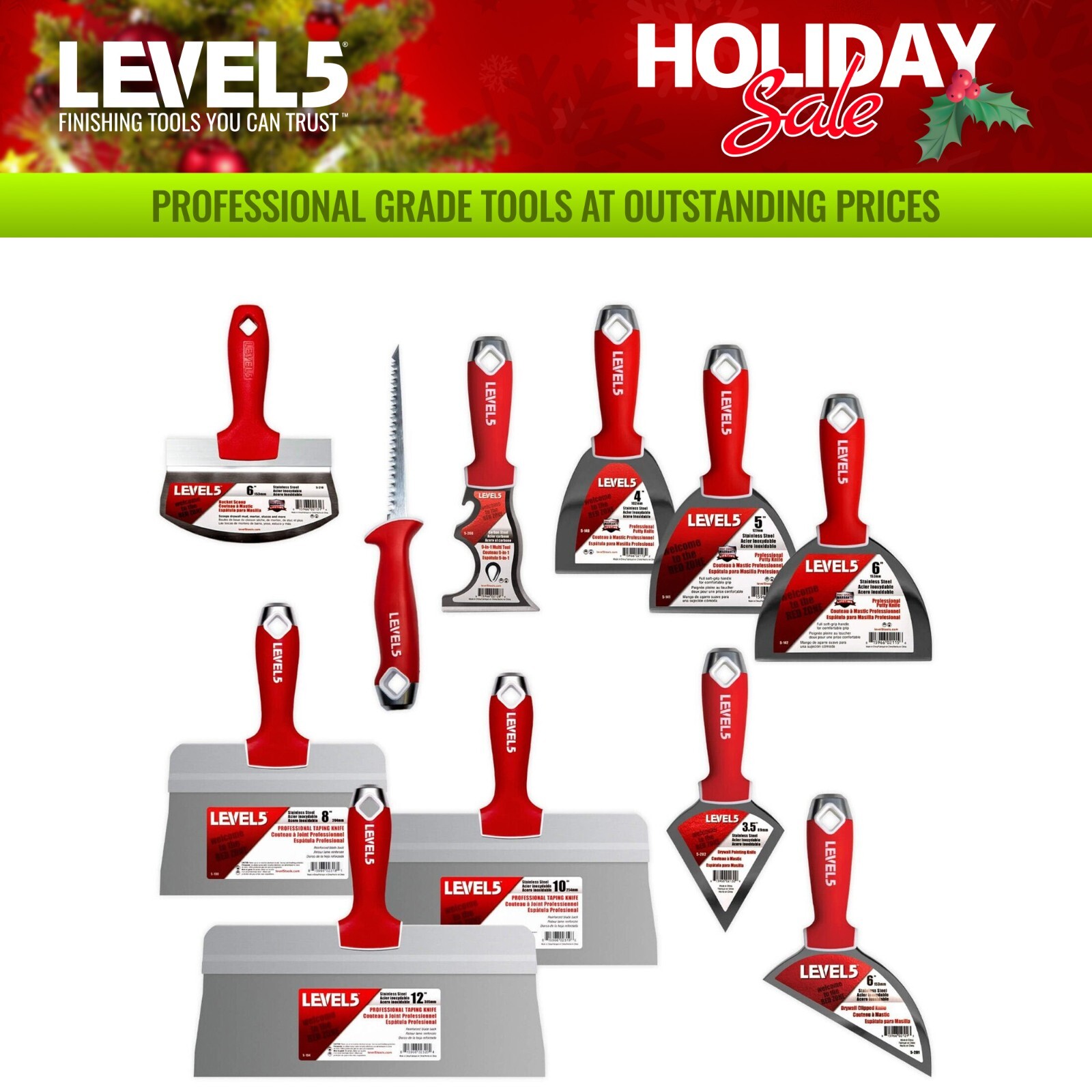 LEVEL5 Drywall Finishing Hand Tool Set | Stainless Steel | Pro Grade | 5-624