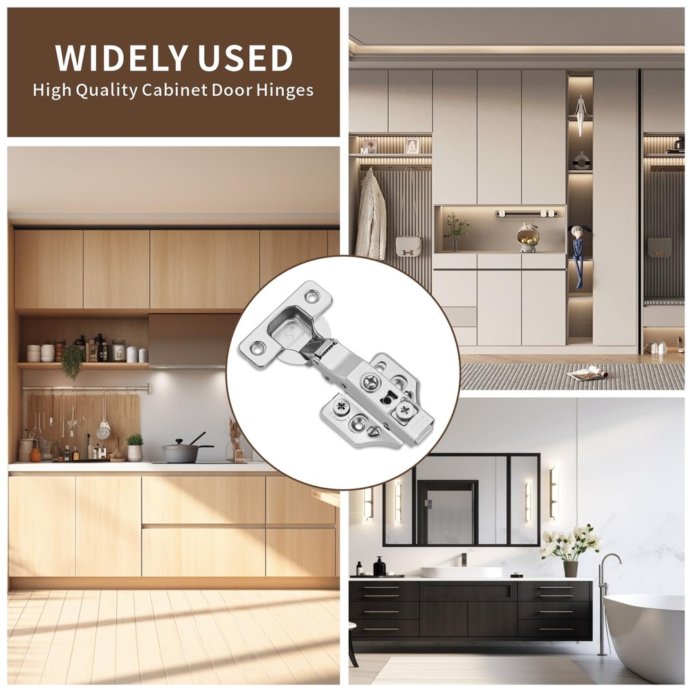 20 Pack Full Overlay Soft Close Cabinet Hinges 105° Frameless 3 Way Adjustabl...