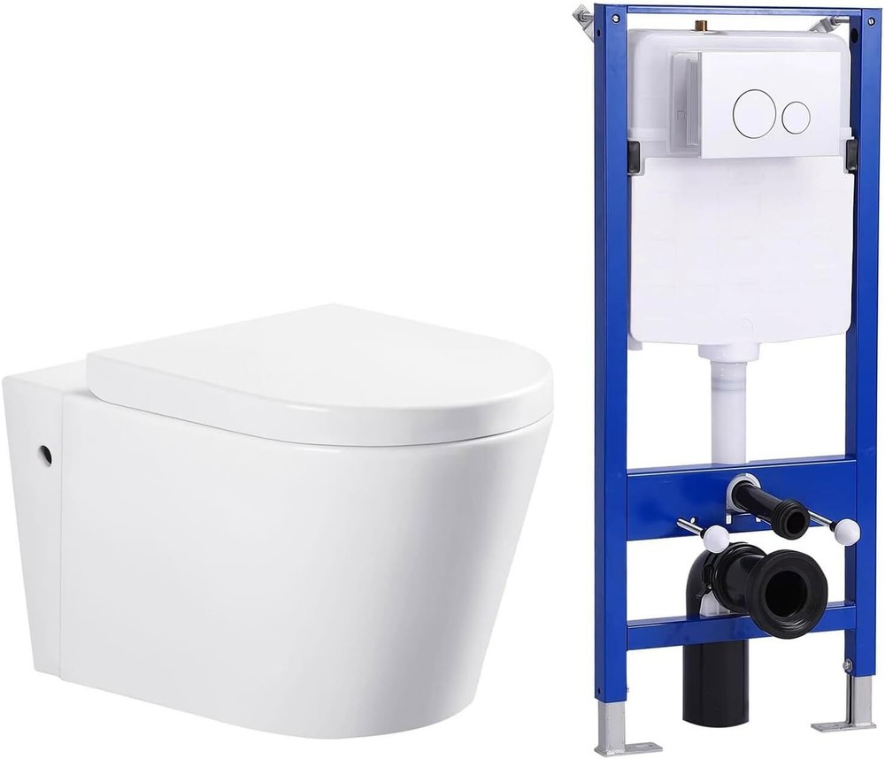 Compact Wall Hung Toilet Combo Set 1.1 GPF / 1.6 GPF Dual Flush Push Button
